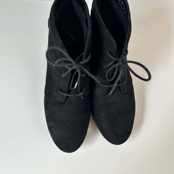 Dr Scholls Ankle Boots Continue Wedge Black Fabric Faux Suede - Picture 9 of 9